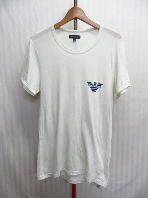 エンポリオアルマーニ ストレッチ入りTシャツ メンズ50 L 白Tシャツ ロゴTシャツ UネックTシャツ 半袖カットソー 半袖シャツ 06051拍卖