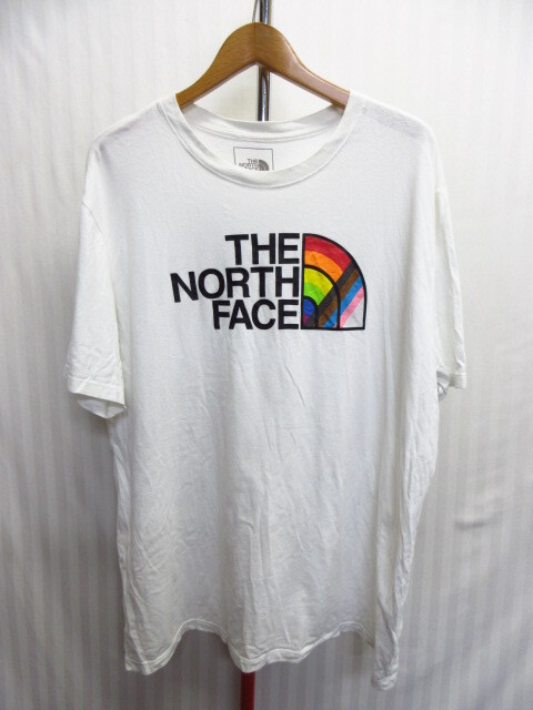 ノースフェイス レインボーロゴTシャツ メンズXL LL 白Tシャツ ビッグロゴTシャツ 半袖カットソー アウトドアシャツ トレイルウエア06112拍卖