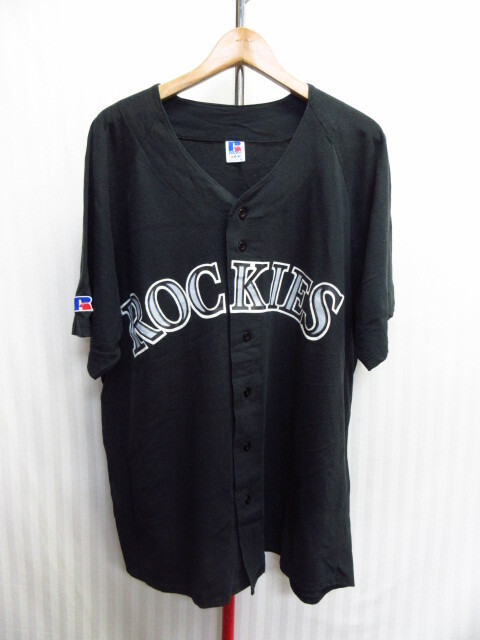 USA製 RUSSELL 90sヴィンテージ コロラド・ロッキーズ ベースボールシャツ メンズXL LL 黒 野球ウエア メジャーリーグジャージ06133拍卖