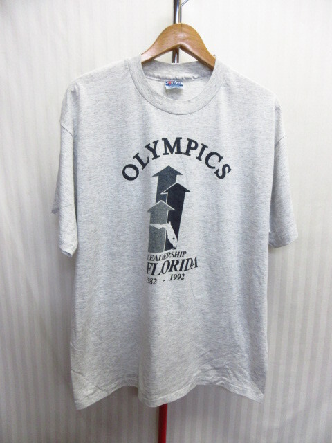 USA製 Hanes ヘインズ 90sヴィンテージ Tシャツ メンズXL LL グレー オリンピックTシャツ 五輪 フロリダ 半袖カットソー 古着好き06193拍卖