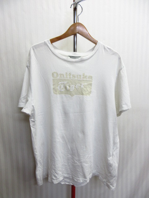 オニツカタイガー Tシャツ メンズXL LL 白Tシャツ ロゴTシャツ 半袖カットソー アシックス製 コットンシャツ スポーツシャツ 06191拍卖