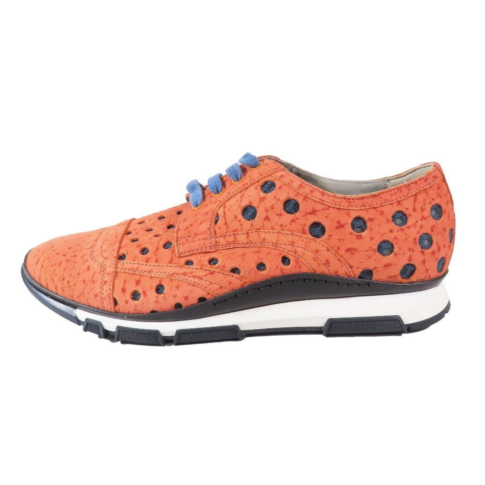 新品同様 DOLCE&GABBANA ドルチェアンドガッバーナ パンチング レザー レースアップ ローカットスニーカー 靴 シューズ オレンジ 6拍卖