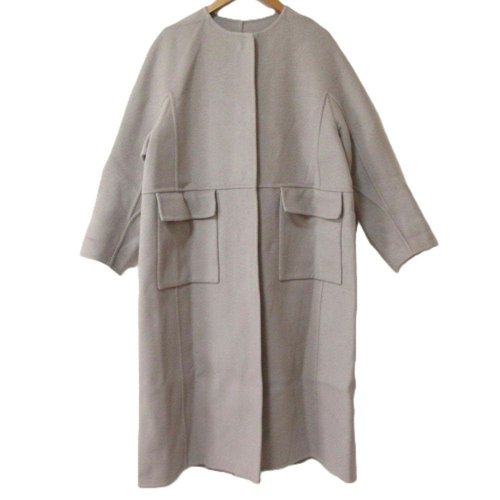 美品 Drawer ドゥロワー ウールビーバーケヌキ ノーカラーコート 6525-234-0752 サイズ34 グレー拍卖