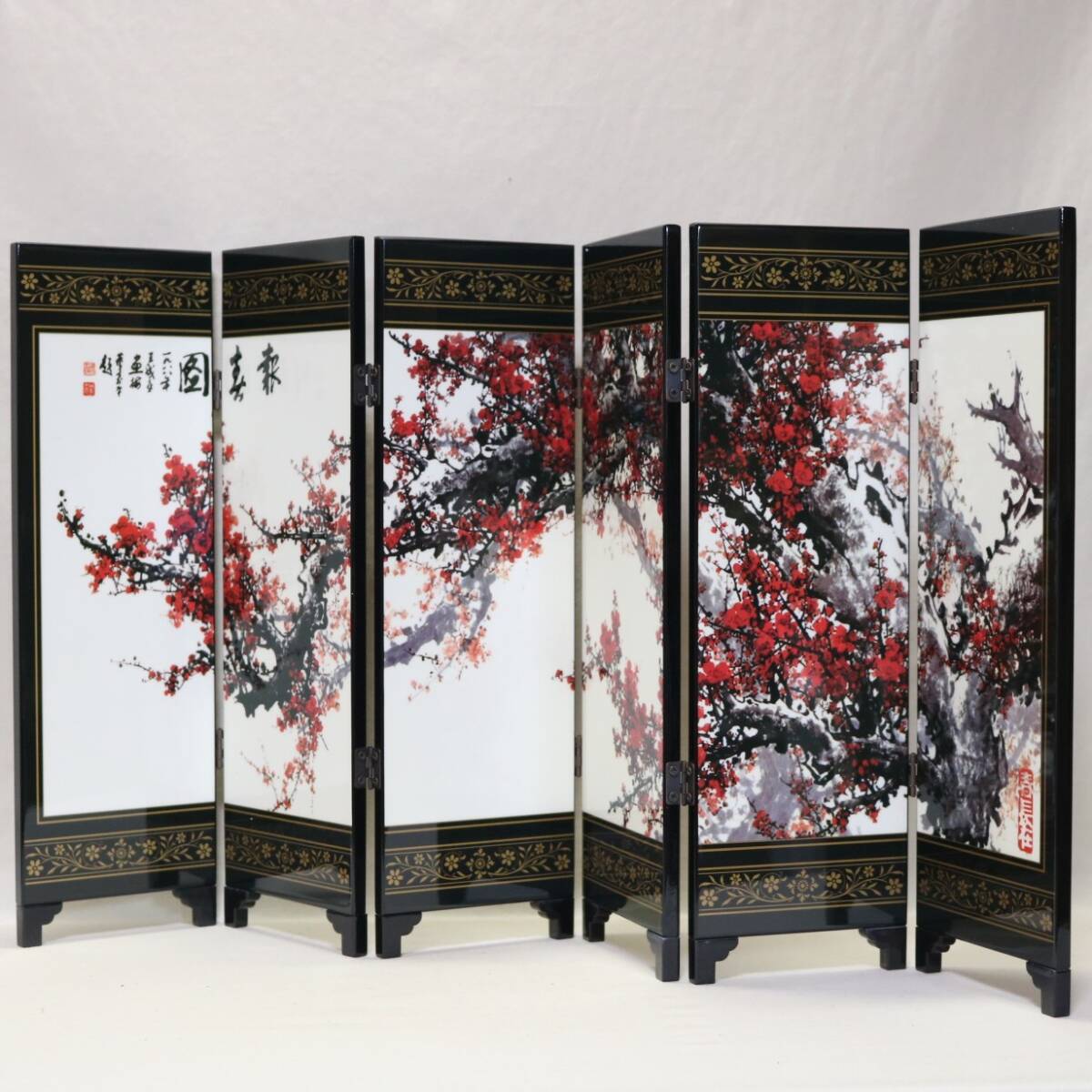 報春図びょうぶ六曲 32㎝×61.5㎝     BK29拍卖