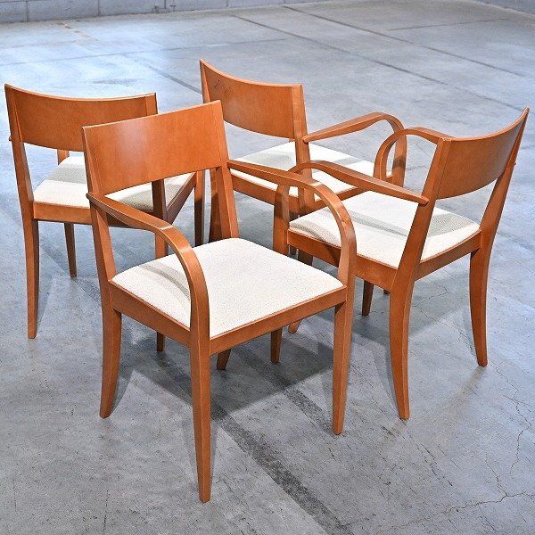 alfrex 72万 「KU」植木莞爾 チェリー材 ダイニングチェア リビング アームチェア 4脚セット 椅子 イタリア アルフレックス _カッシーナ拍卖