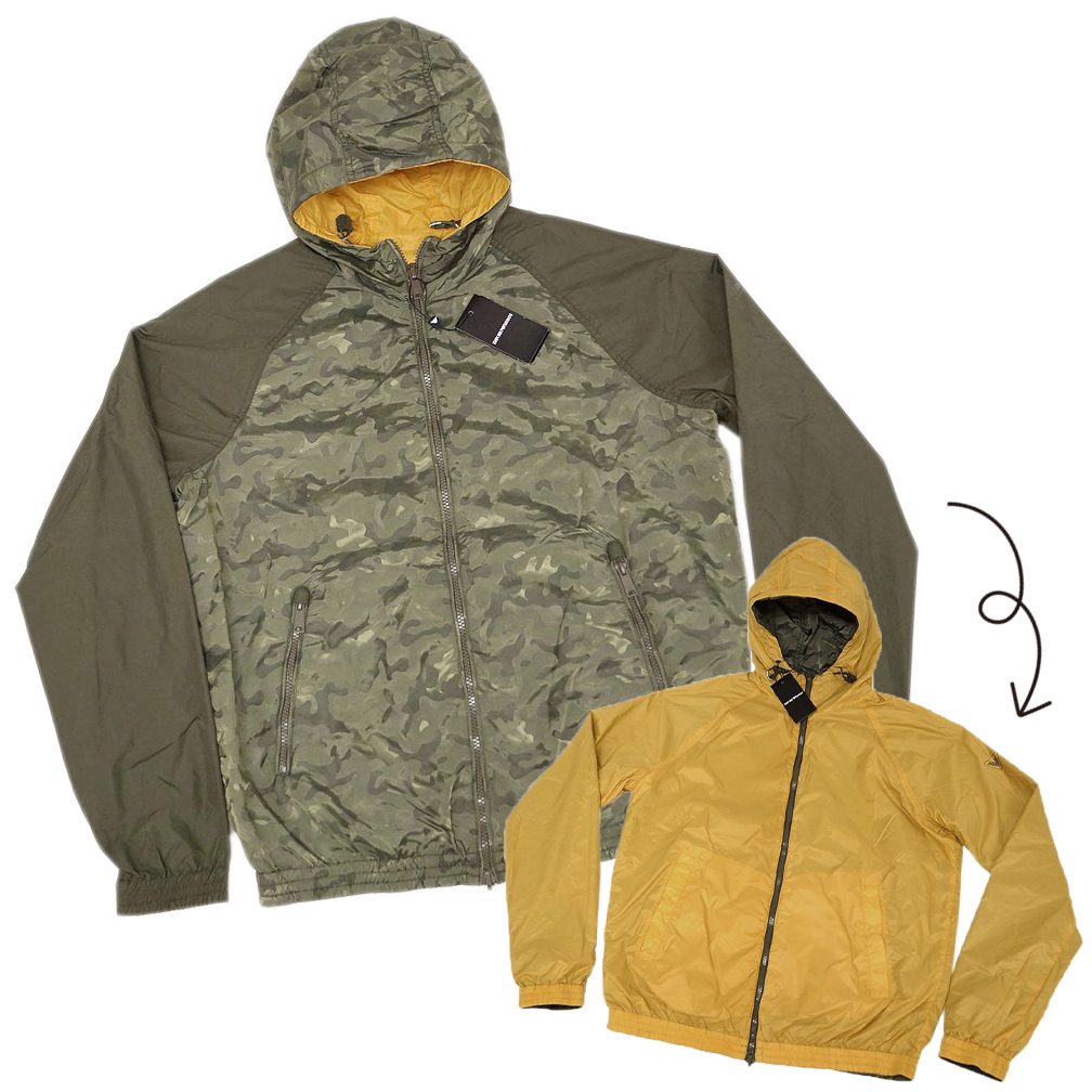 未使用 アルマーニ マウンテンパーカー エンポリオ 3Z1B88 リバーシブル ナイロン ジャンパー カモフラ カーキ イエロー L わけあり拍卖