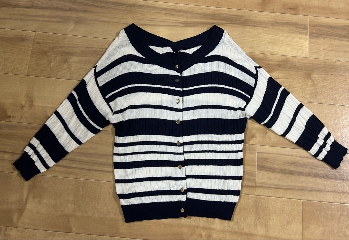 COLZA ストライプカーディガン 五分袖 ネイビー/ホワイト拍卖