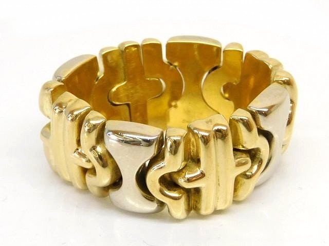 美品 ノーブランド品 K18 750YG/WG ゴールド 14号 イエローゴールド×ホワイトゴールド ■リング 指輪 パレンテシ風□ 7E7F拍卖