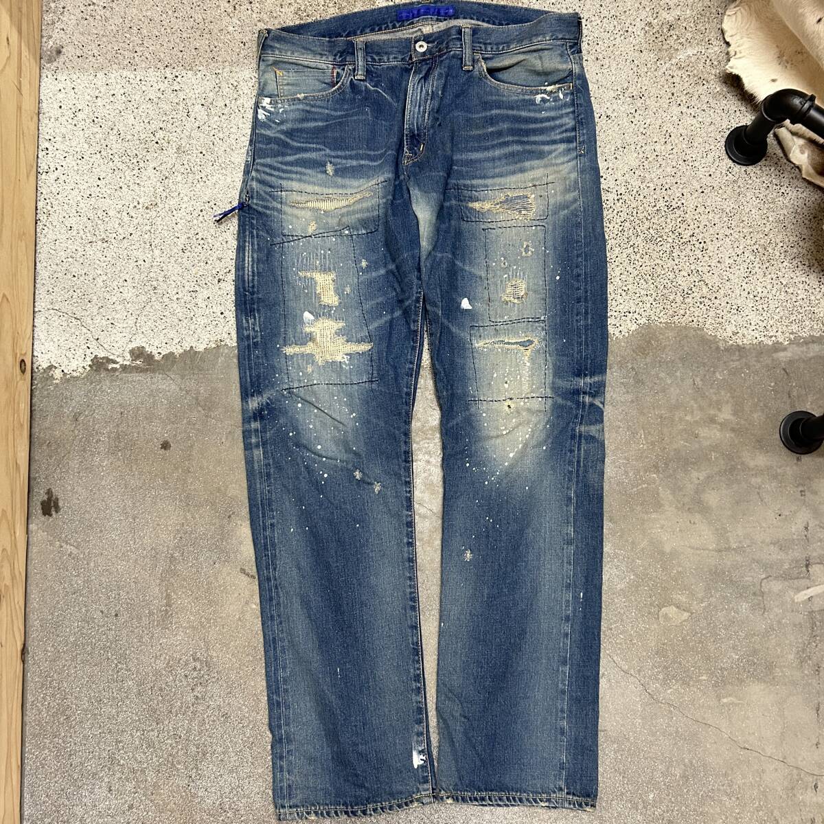 DENUM BY VANQUISH FRAGMENT / デニム バイ バンキッシュ フラグメント デニムパンツ パッチワーク W36 WIDE STRAGHT 拍卖