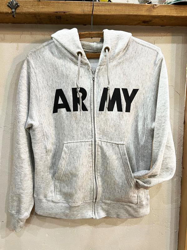 ★U.S.ARMY 92年製 ARMYプリントジップパーカー XSサイズ メンズ 長袖 杢グレー フーディー ミリタリー 古着 ヴィンテージ ★拍卖