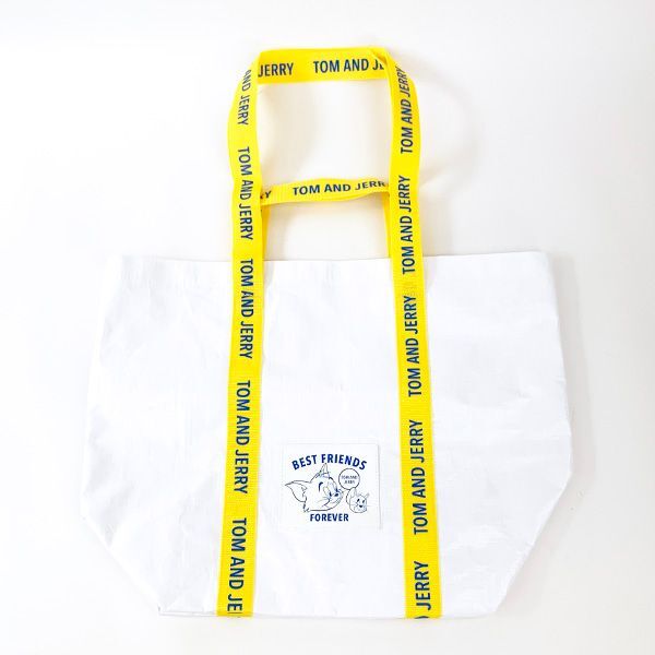 トムとジェリー ハンドルロゴトート M トートバッグ アウトドア レジャー ランドリーバッグ ホワイト拍卖