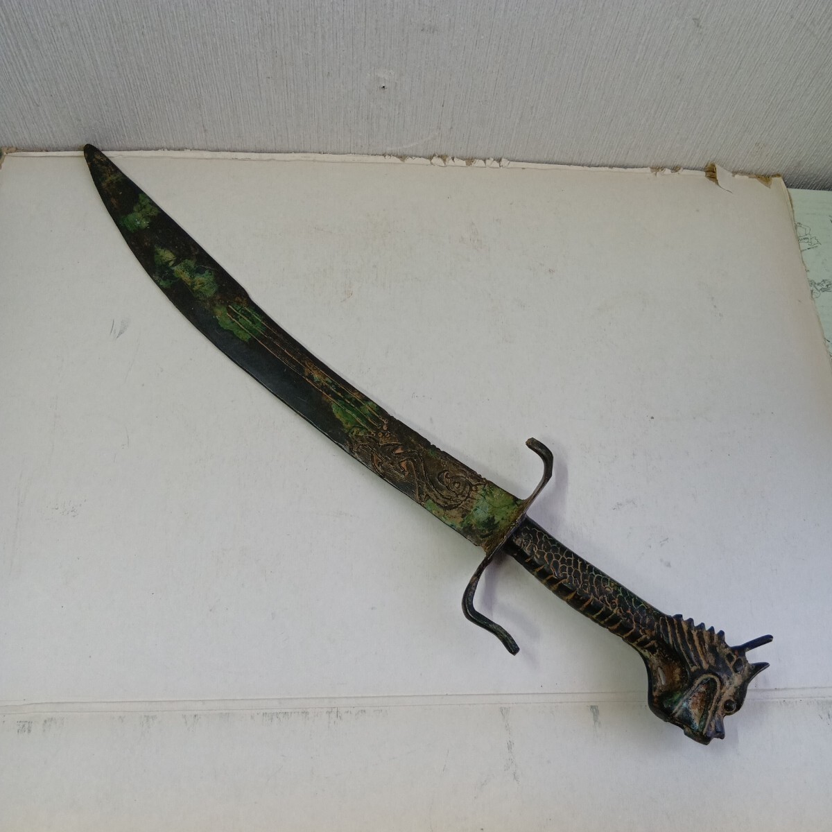 模造刀 唐金 真鍮製 中国 古美術模造 短刀 短剣アンティーク 骨董拍卖