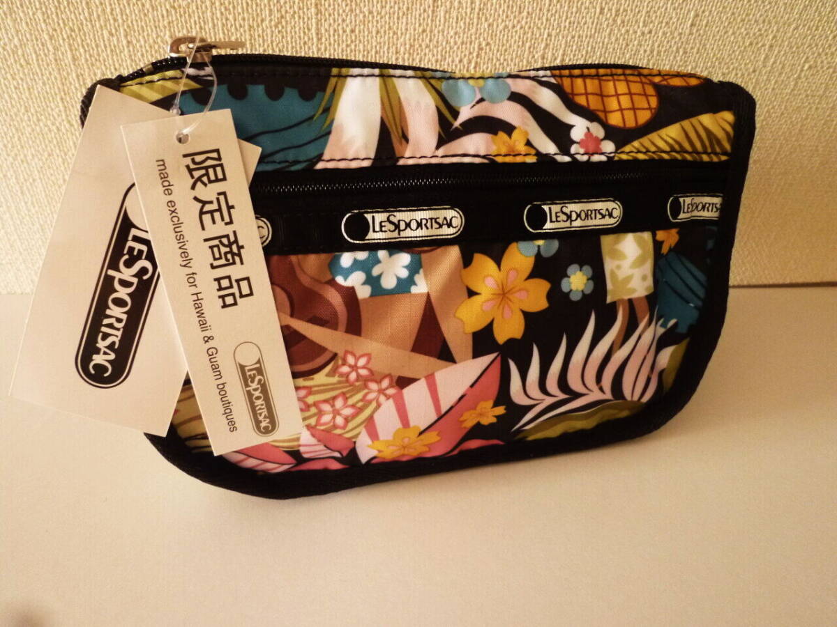 即決未使用タグ付 ハワイ限定商品レスポートサック ワヒネフラガールポーチ トラベルコスメティック7315lesportsacEXCLUSIVE美品黒ブラック拍卖
