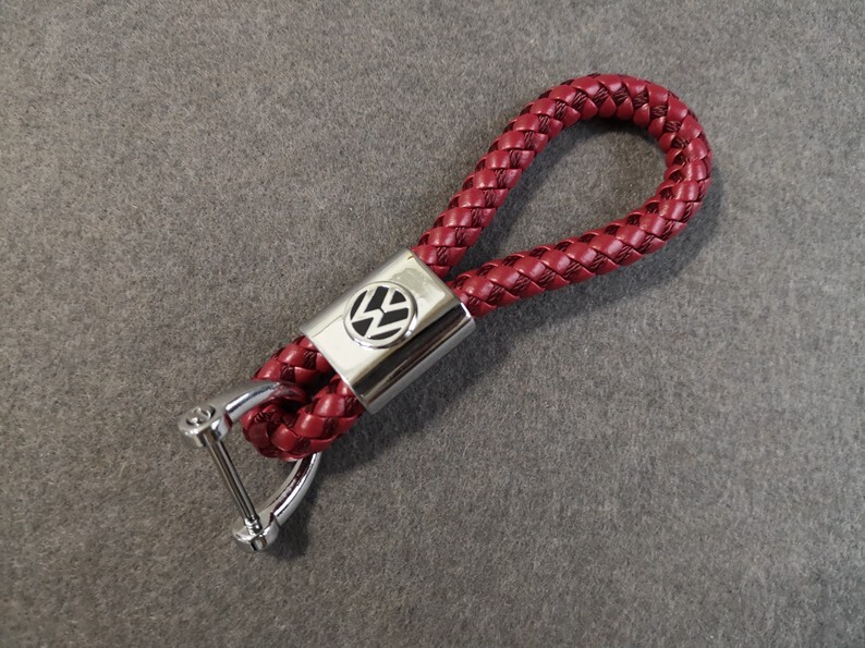 フォルクスワーゲン キーホルダー 車 レッド カラビナ 編み込み キーリング 男女兼用 革ストラップ拍卖