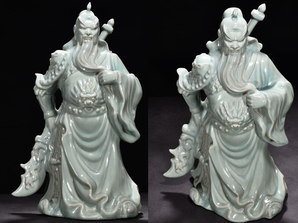 TB256■中国古玩 唐物 宋時代 汝窯 天青釉人物立像 極上品■高さ57.5cm・直径30cm■拍卖