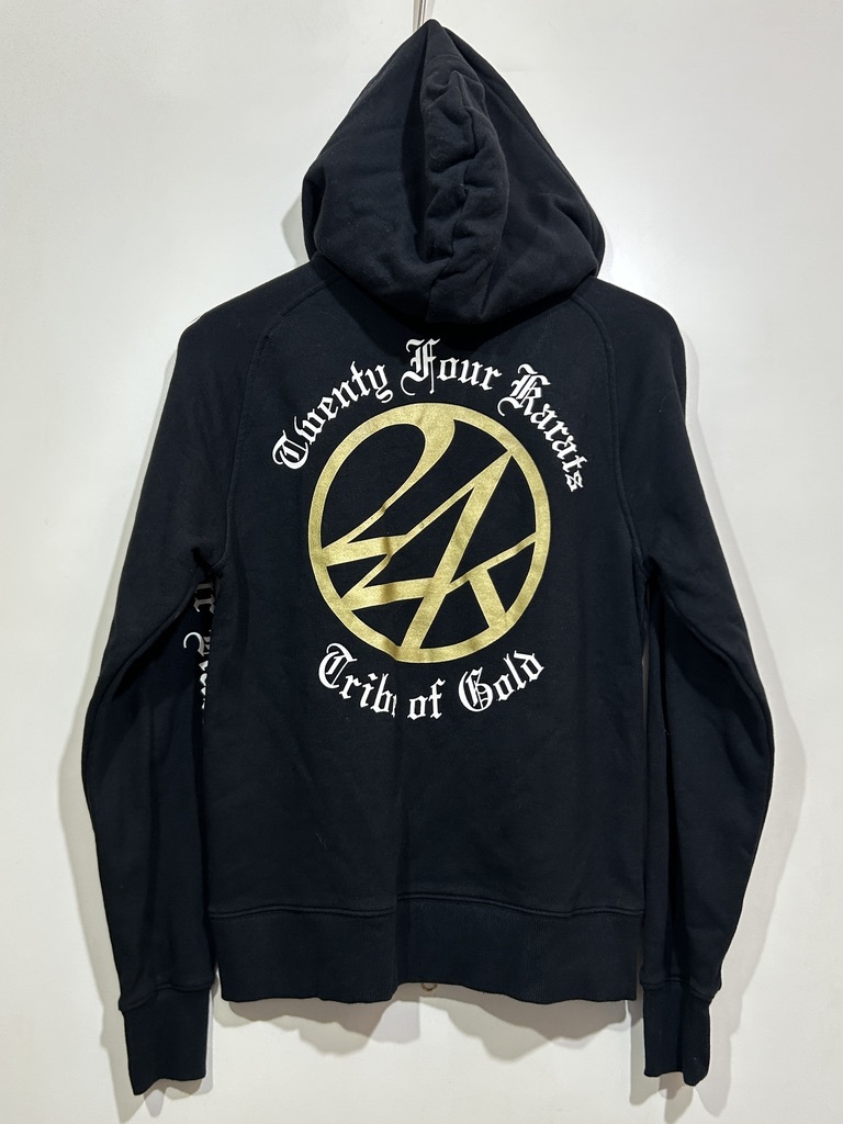 ★ 24Karats TRIBE OF GOLD 袖プリント スウェット プルオーバー トレーナー 黒 ブラック ゴールドプリント 150 バックプリント拍卖