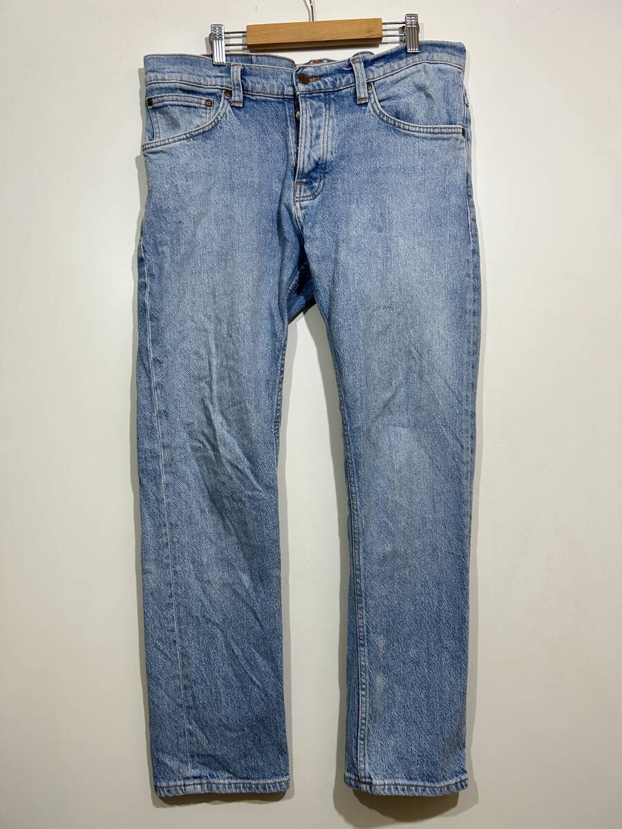★ イタリア製 nudie jeans ストレッチ ストレート ジーンズ デニムパンツ W33 GRIM TIM Blue Age ボタンフライ オーガニックコットン拍卖