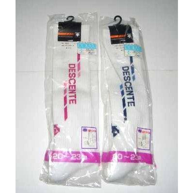 わけあり デサントハイソックス2足組 レディース 白×紺と白×マゼンダ(少し汚れあり) 20~23cm DESCENTE 新品 レトロ /拍卖