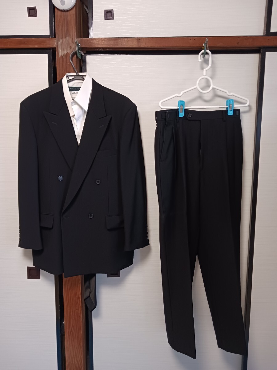 ダブルスーツ ブラック Mサイズ 上下セット KANEBO FORMAL ネクタイ ワイシャツ付 礼服 喪服 冠婚葬祭 カネボウフォーマル拍卖