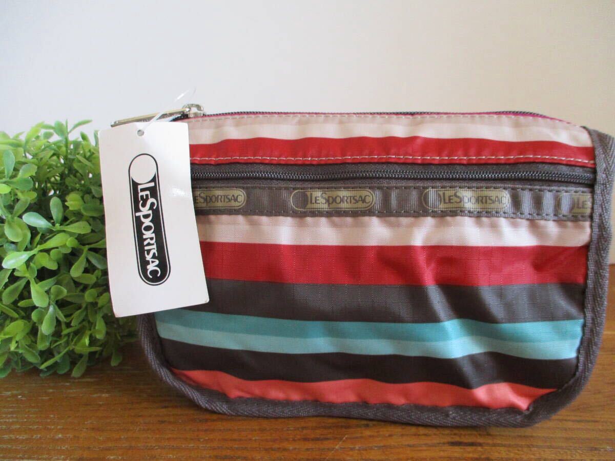 【未使用・送料込】レスポートサック LeSportsac ボーダー オシャレ クスミカラー ポーチ コスメポーチ 化粧ポーチ 人気ブランド 雑貨 軽量拍卖