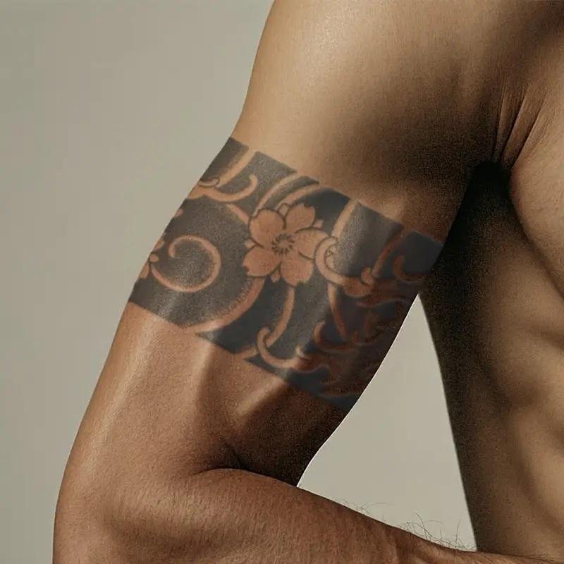 【タトゥーシール】★桜 さくら 腕 和柄 耐久性あり 1枚 約 8cm×22cm リアル和彫 (HL-012) TATOO拍卖