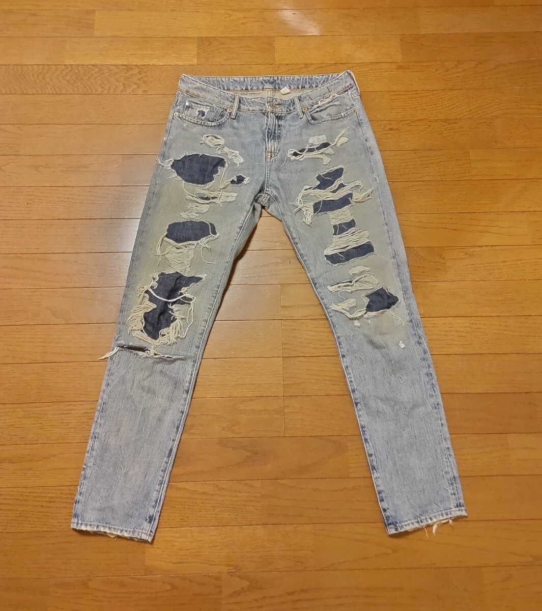 ラルフローレン DENIM&SUPPLY デニム&サプライ リペア加工 クラッシュデニムパンツ 細身ストレート ライトブルー 230625000001拍卖