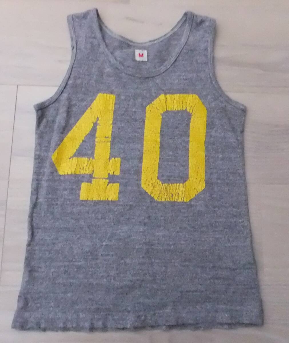 DENIM DUNGAREE デニムアンドダンガリー ランニング タンクトップ M MEDIUM(130~135㎝)グレー×イエロー ユーズド加工 アメカジ フィス拍卖