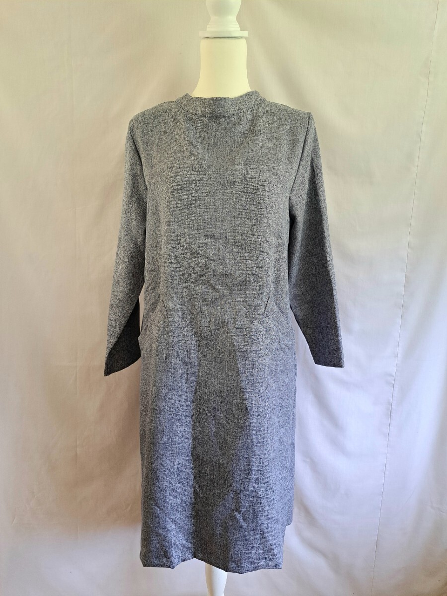 Deux Amour 長袖ワンピース グレー プリーツ L 無地 シンプル 拍卖
