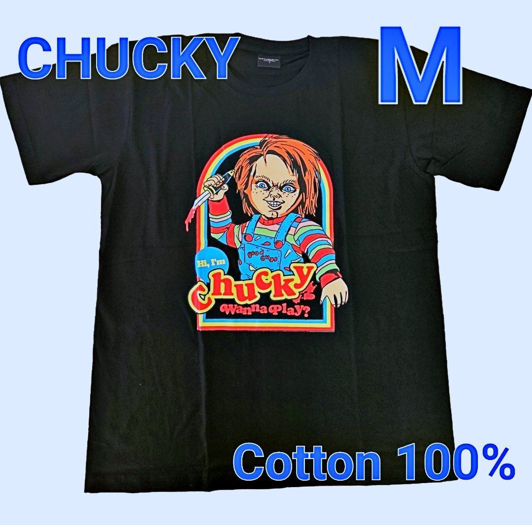 【新品】映画Tシャツ黒Mサイズブラック チャッキーCHUCKYチャイルドプレイ殺人鬼ホラーアメコミ ヴィンテージ古着メンズレディースコットン拍卖
