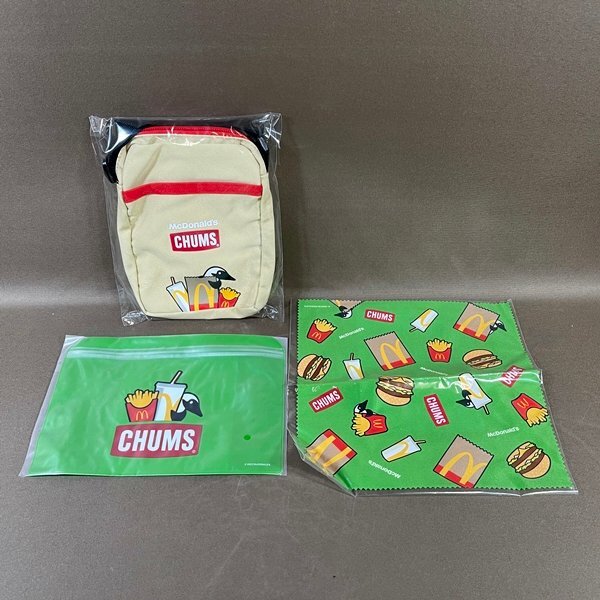 ZB959●未開封新品【 マクドナルド CHUMS ミニショルダーバッグ+ジッパーポーチ+クリーナークロス 】チャムス拍卖