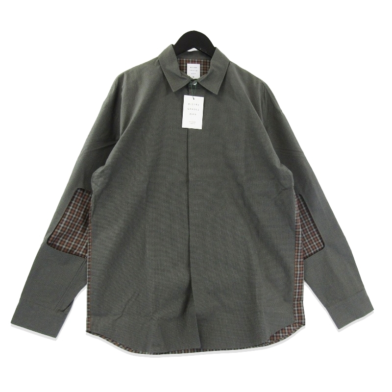 未使用 MISTERGENTLEMAN ミスタージェントルマン CUT OUT SLEEVE CHECK SHIRT MGT-SH09 長袖シャツ 比翼 BROWN M タグ付き 37000257拍卖
