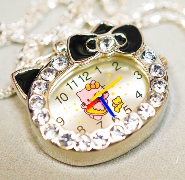 ペンダント アナログ キティ ハローキティ 時計 ネックレス 黒 ウォッチ ブラック拍卖