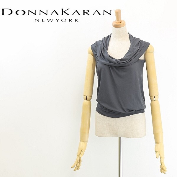 新品◆DONNAKARAN ダナキャラン ストレッチ アシンメトリー 変形 ノースリーブ トップス ダークグレー S拍卖