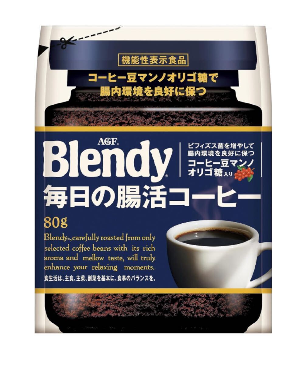AGF ブレンディ 毎日の腸活コーヒー袋 80g 【 インスタントコーヒー 】 【 水に溶ける 】 【 詰め替え 】 【 マンノ オリゴ糖 ブレンディ拍卖