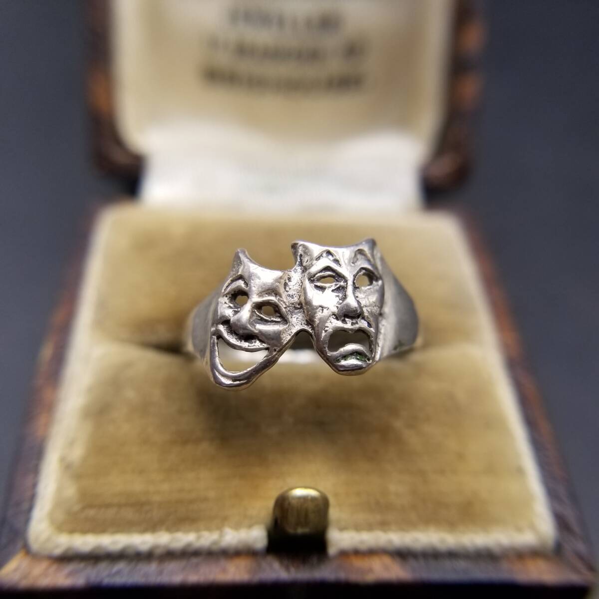 ツーフェイス 笑顔/悲しい顔 925 シルバー ヴィンテージ リング 指輪 銀 Theatre Mask Comedy Tragedy R15-M①拍卖