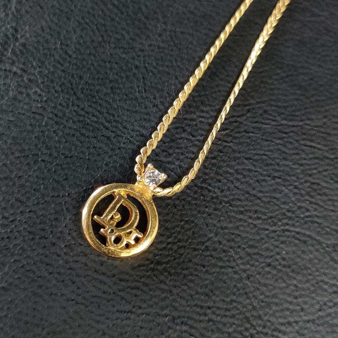 【美品】Dior ディオール ネックレス ゴールド サークルロゴ ラインストーン拍卖