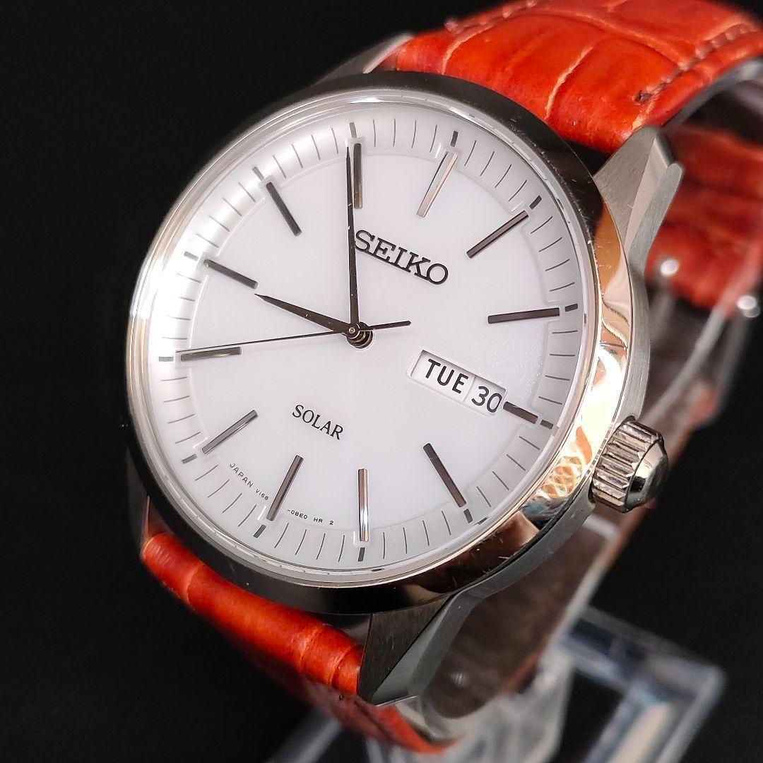 極美品 SEIKO セイコー V158 ホワイト シルバー ブラウン ソーラー拍卖