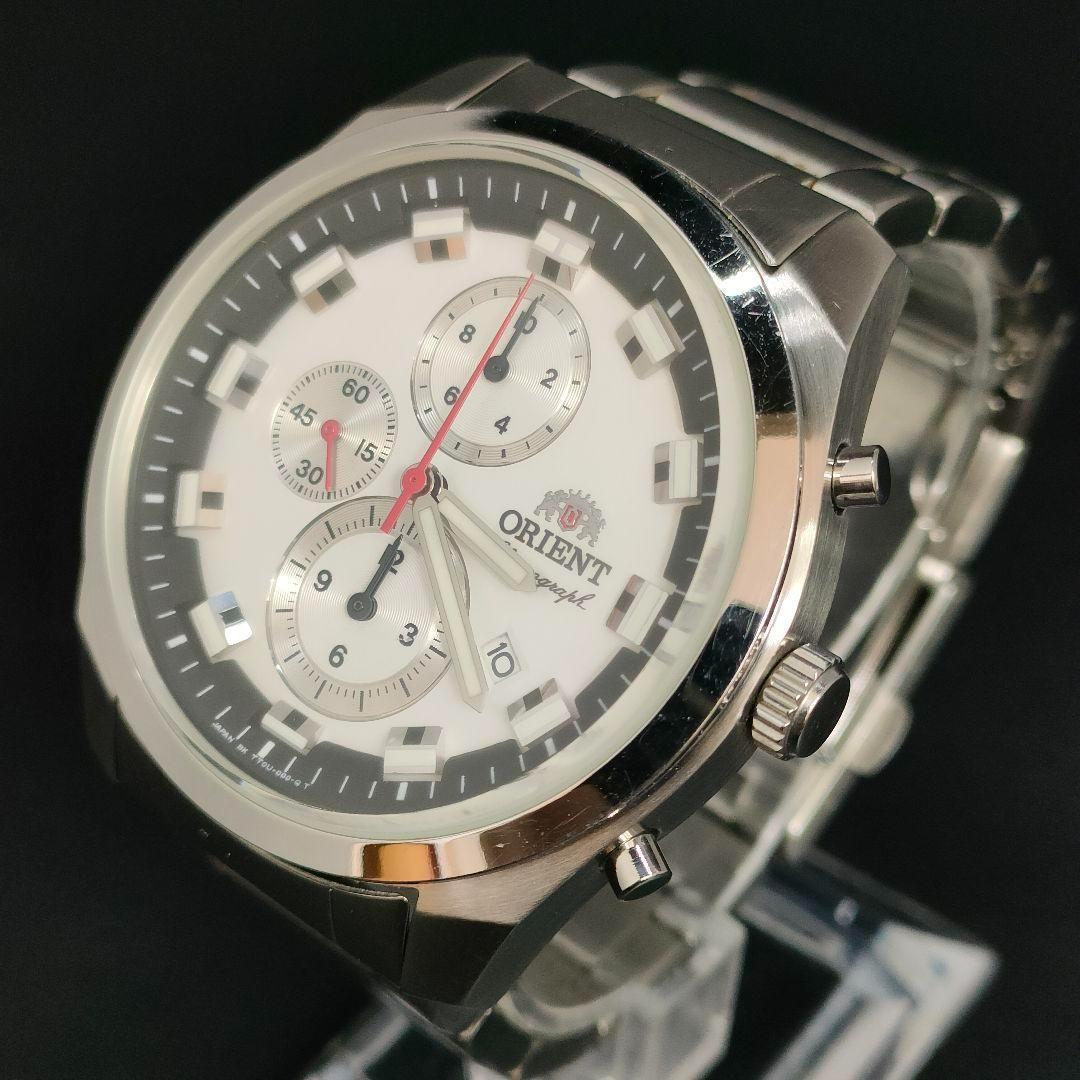 美品 ORIENT オリエント ホワイト シルバー クォーツ 腕時計 クロノ拍卖