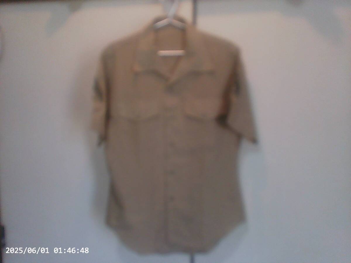 16 (L)◆米軍/海兵隊◆半袖ミリタリー シャツ ◆薄茶系●USA古着●送料185  拍卖