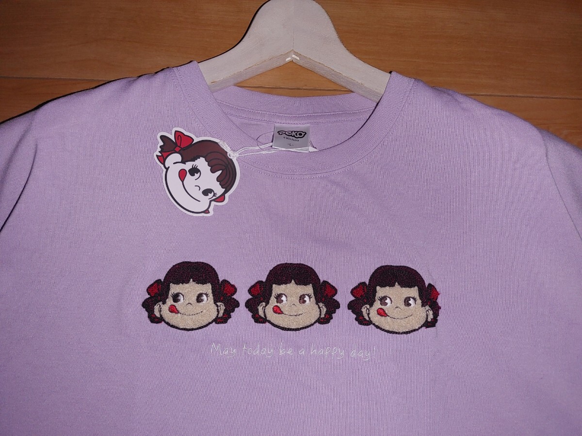 ◆新品◆不二家 FUJIYA◆ペコちゃん PEKO◆パイル 刺繍 サガラ◆半袖 Tシャツ◆プルオーバー トップス◆パープル 紫 ラベンダー L 拍卖