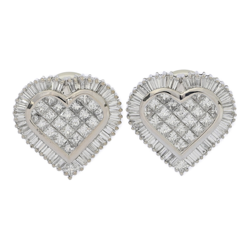 6ct/2way ダブル ハートモチーフ・ダイヤモンド ピアス/K17/700-21.4g/ホワイトゴールド/ピアス/イヤリング/プレゼント/記念日■579939拍卖