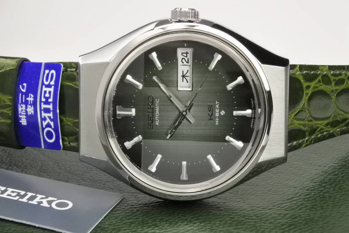 ☆☆☆国産名機高級品 1973年製 SEIKO キングセイコー 56KS/Ref.5626-7200 6面カットガラス グリーン自動巻紳士腕時計 美品 拍卖