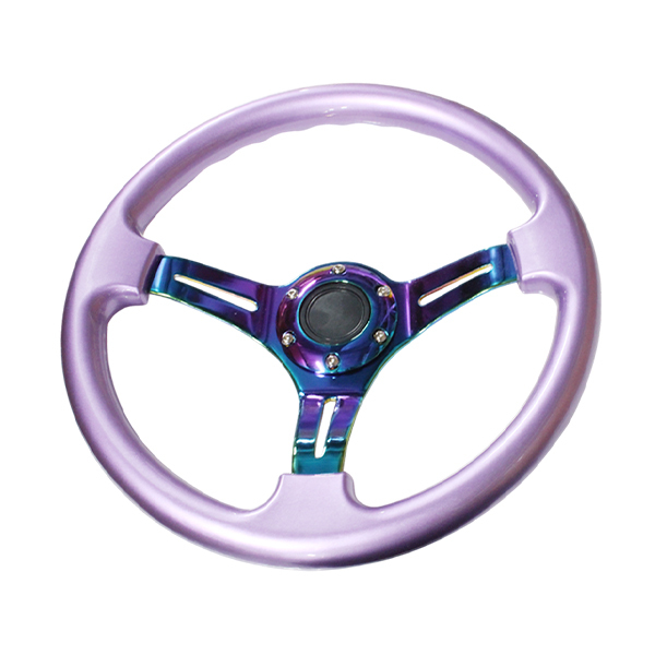 MOMO形状対応 ステアリング 紫×ネオクローム 35Φ 350mm ハンドル カラー モモ対応 自動車用 MOMO ディープコーン 内装拍卖