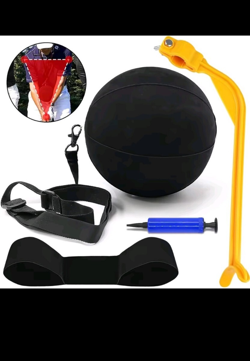 新品 3点 ゴルフ 練習器具■スイングガイド swing gyde■キャンディーボール 黒色 空気入れあり■腕用スイング矯正ベルト/スライス フック拍卖