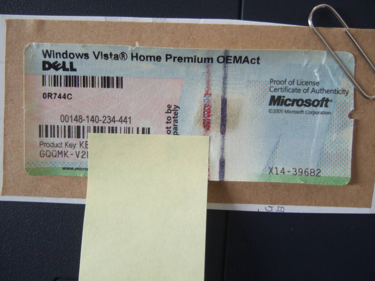 DELL Vista Home Premium OEMActプロダクトキー シール 拍卖