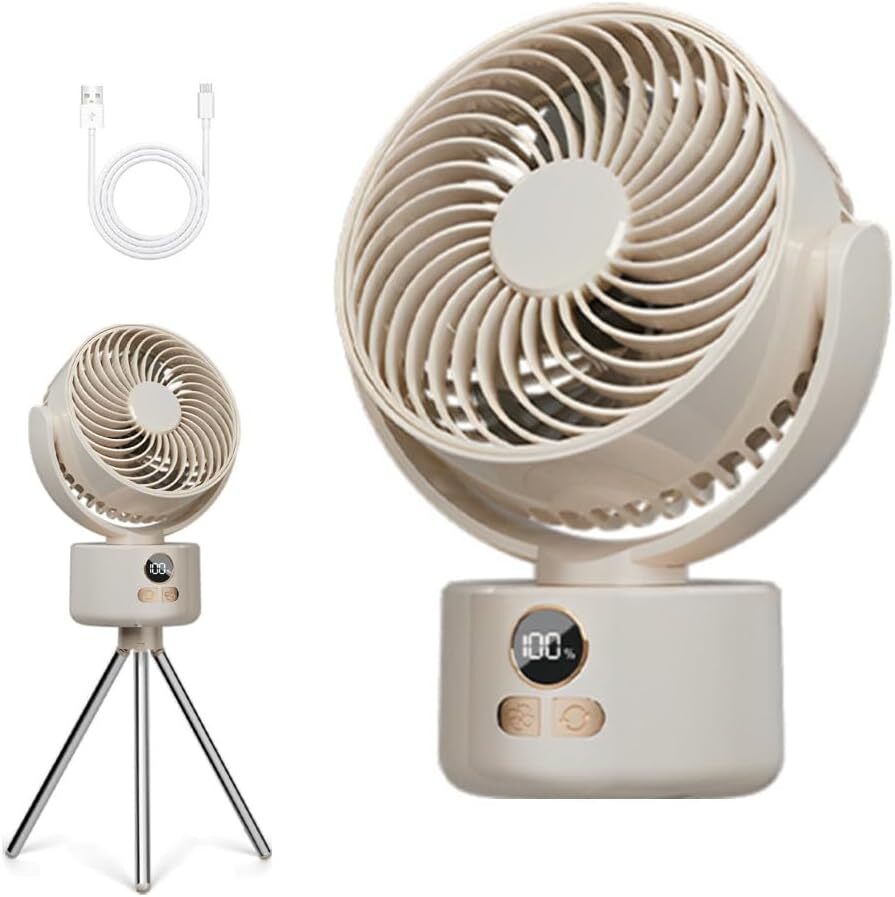 卓上扇風機 自動首振り キャンプ 扇風機 三脚スタンド付き 風量3段階調節 LED電池残量表示 風量段階表示拍卖