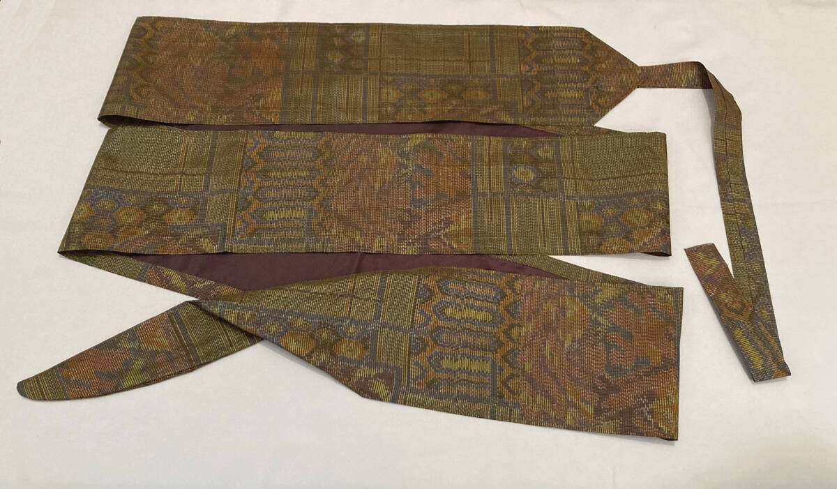 【弓道】弓巻き 大島紬 暗めのオレンジ〜茶色 和風 ハンドメイド 手作り 弓巻 袋1つおまけ 紬拍卖