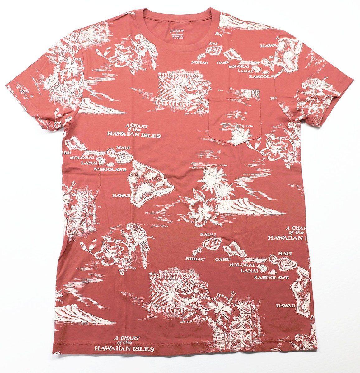 J.CREW (ジェイクルー) Hawaiian Map Graphic Tee / ハワイアンマップ グラフィックTシャツ #B8759 未使用品 オールドレッド size S拍卖