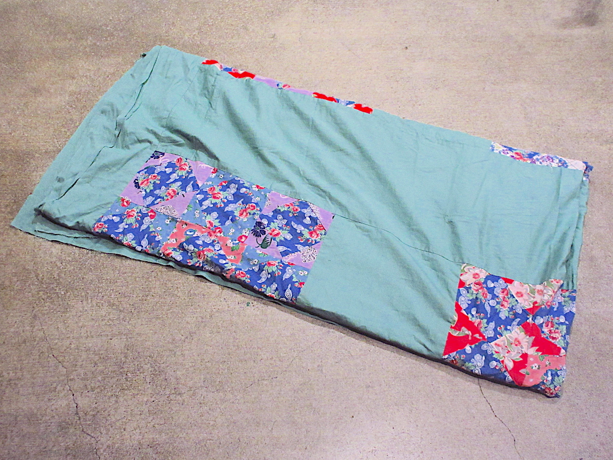 ビンテージ~40's●花柄パッチワークファブリックsize 約200cm × 約208cm●250602m1-fbr生地はぎれリメイクインテリア雑貨拍卖