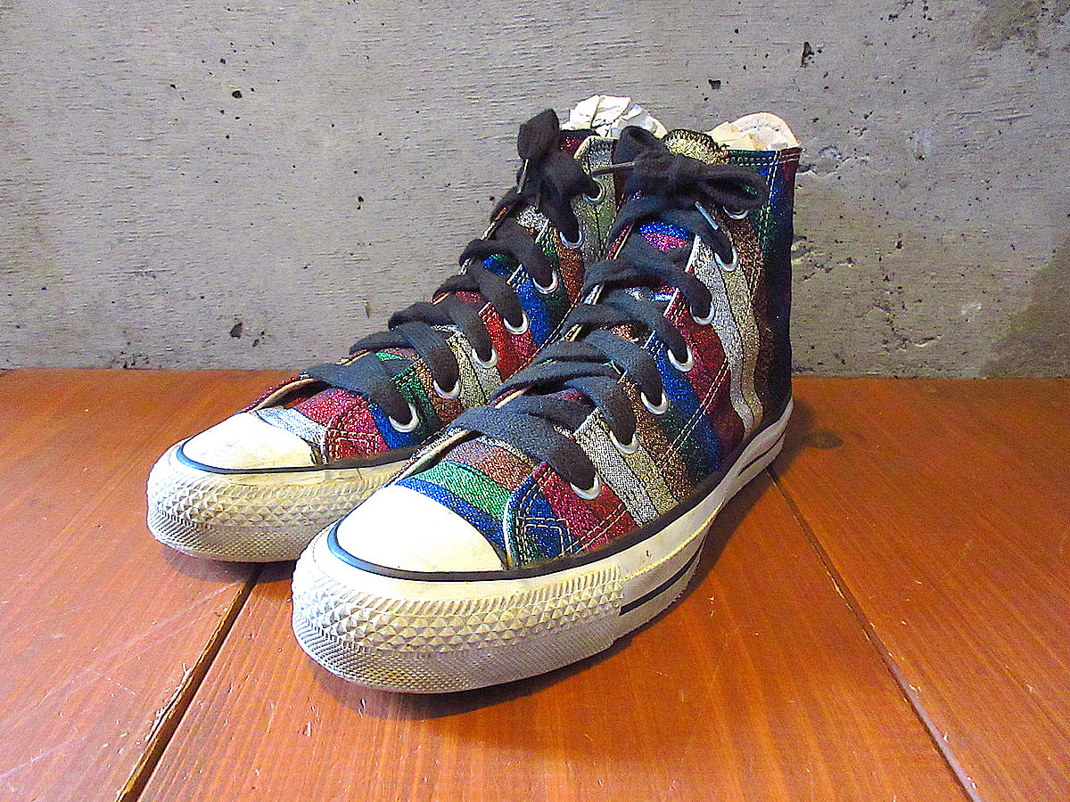ビンテージ80’s●MADE IN U.S.A. CONVERSE ALL STAR HIグリッターsize 6●250621k8-m-snk-24cmコンバースカラフルUSA製拍卖